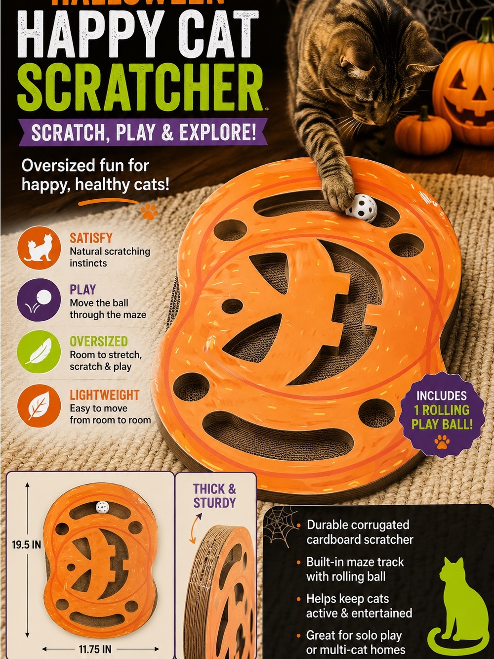 Happy Cat Scratcher - Orange Cat Scratching Toy